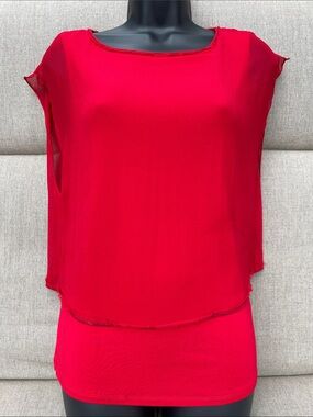 ELIE TAHARI Draped Silk Overlay Top with Chain Detail